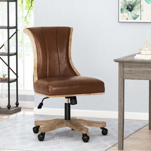PU Leather Swivel Office Chair with Rubberwood Frame,Adjustable Height,Rolling Caster Office Chair for Home Conference Room-Coolbibila - 1 of 4