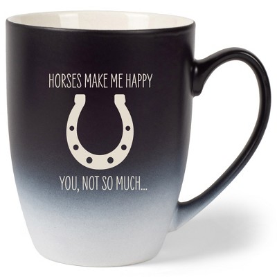 100 North Horseshoe Design 10 Ounce Black and White Two Toned Ombre, Comfortably Fits Your Hands, Ceramic Tea Coffee Cup Mug, Horses make me happy,