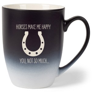 100 North Horseshoe Design 10 Ounce Black and White Two Toned Ombre, Comfortably Fits Your Hands, Ceramic Tea Coffee Cup Mug, Horses make me happy, - 1 of 1