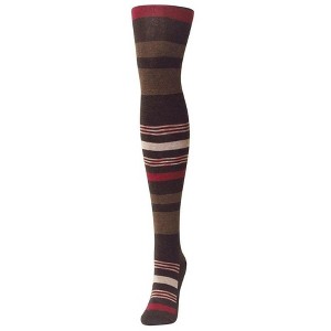 Memoi Stripe Palette Cotton Blend Sweater Tights Brown Heather S-M - 1 of 2