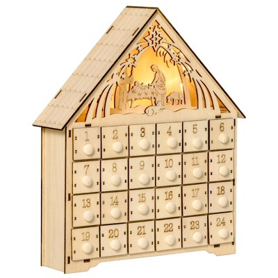 Homcom Christmas Advent Calendar Light Up Manger Scene Tabletop Xmas ...