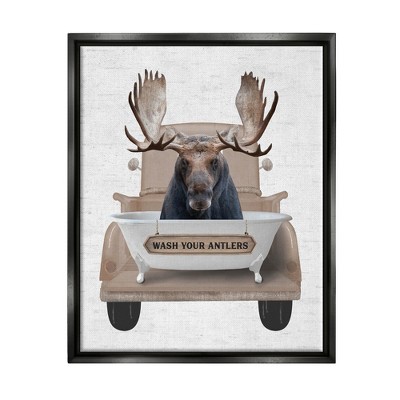Stupell Industries Wash Your Antlers Truck Framed Floater Canvas Wall Art