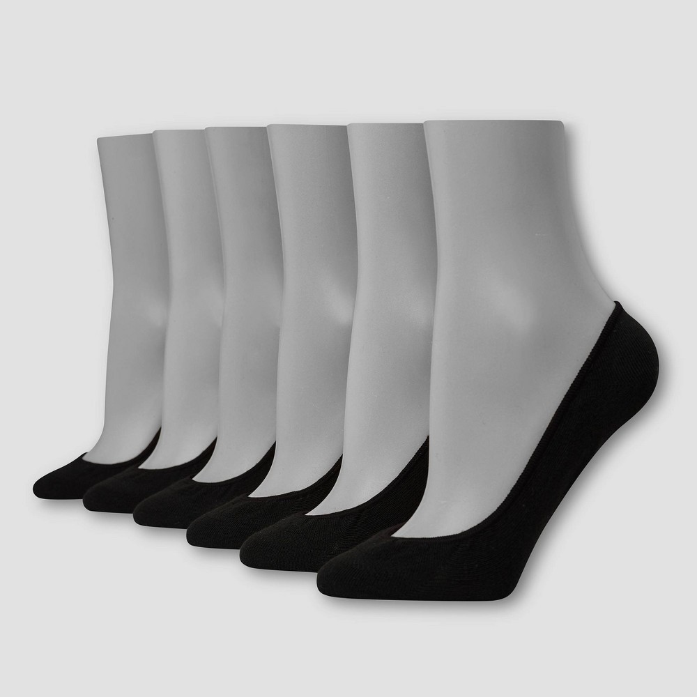 Hanes Women's Invisible Comfort 6pk Ballerina Liner Socks - Black 5-9