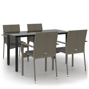 vidaXL 5-Piece Outdoor Patio Dining Set Made of Black and Gray Poly Rattan - Includes Garden Chairs with Cushions and Glass-top Table - 1 of 4
