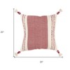 HomeRoots 20" Red and White Color Block Cotton Throw Pillow With Tassels - 3 of 3