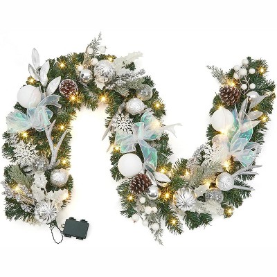 GAOMON 6 Ft Christmas Garland with Lights, Lighted Garland for Decorating Christmas, Christmas Garland Outdoor Waterproof