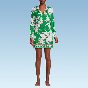 Lands' End Women's Cotton Jersey Long Sleeve Hooded Swim Cover-up Dress - 1 of 4