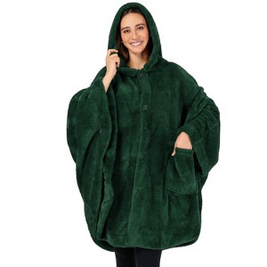 PAVILIA Fluffy Angel Wrap Hooded Blanket for Women Adult, Wearable Cozy Wrap Throw Faux Shearling Shawl Cape - 1 of 4