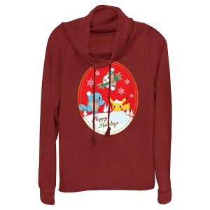Juniors Womens Pokemon Christmas Happy Holidays Patch Cowl Neck Sweatshirt - 1 of 3
