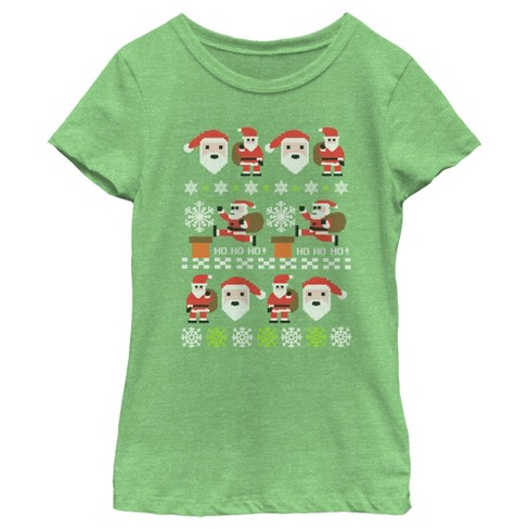 Girl's Lost Gods Santa Claus Ugly Christmas Sweater T-shirt - Green ...