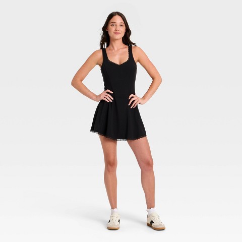 Женское платье JoyLab Active Lace Trim, цвет: Чёрный