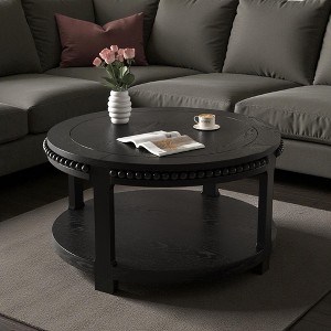 Mshliw 31.5'' Round Solid Wood Coffee Table with 2-Tier Thick Shelves and Beaded Trim, Dining Table, Accent Table for Living Room or Lounge - 1 of 4