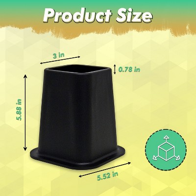 Black Heavy-Duty 6-Inch Plastic Bed Risers, Set of 4