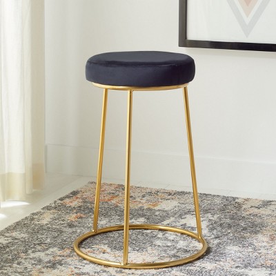 Kellie Black Velvet and Gold Metal Round Counter Stool