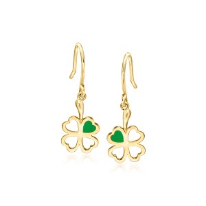 Ross-Simons Italian 14kt Yellow Gold Shamrock Drop Earrings With Green Enamel - 1 of 3