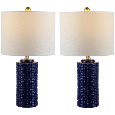Navy Blue Ceramic Table Lamp Set with White Shades