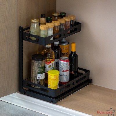 Basicwise Adjustable Height Under Sink Pull-Out Organizer 2-Tier Sliding Shelf Rack Heavy-Duty Mesh Baskets for Kitchen — фото 3