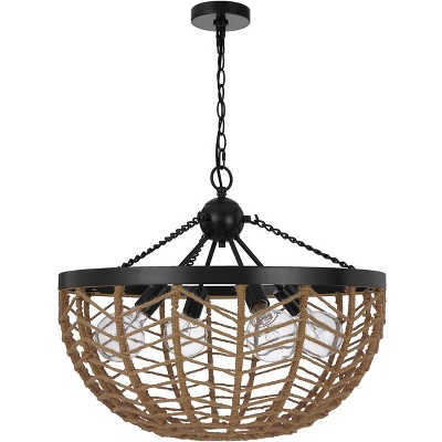 Cal Lillington 60W x 4 Glass Pendant Light with Burlap Roped Half Dome Shade