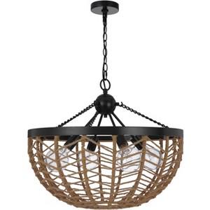 Cal Lillington 60W x 4 Glass Pendant Light with Burlap Roped Half Dome Shade - 1 of 4