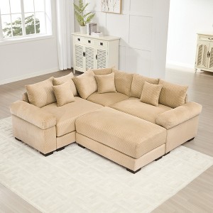 Oversized 79.1" Corduroy Cloud Modular Sectional Sofa Bed with Thick Cushion and Movable Ottoman, 4-Piece Free combination Sofa - 1 of 4