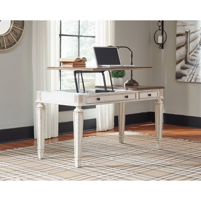 Rustic White & Brown Home Office Desk with Power Outlets and USB Ports