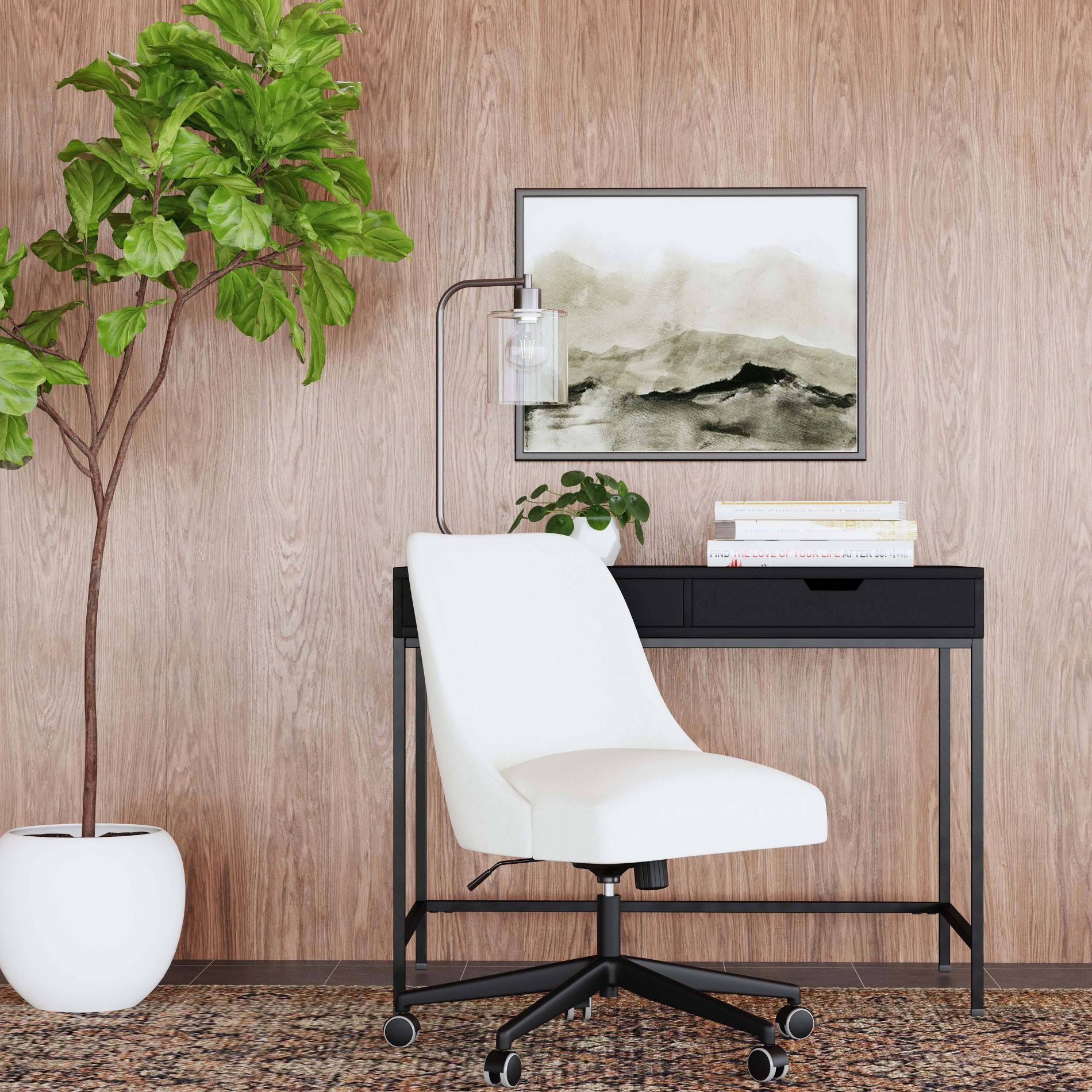 Bria Office Chair Zuma White - Threshold™: Armless, Adjustable, Rolling Base, Home Office