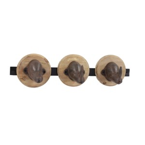 Olivia & May 19" x 5" Wood and Metal Rhino Sculpture Wall Mounts Decorative Wall Hook Rack with 3 Hooks: Iron Finish - 1 of 3