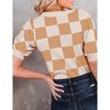 Women's Casual Crew Neck Short Sleeve Sweater Tops for Spring and Summer 2025,Camel Plaid - M - 2 of 4