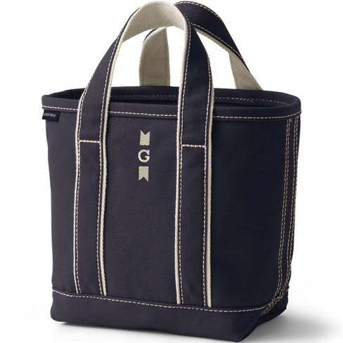 Lands' End Small Natural Zip Top Long Handle Canvas Tote Bag - -  Natural/true Navy : Target