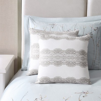 Taupe Lace Reversible Cotton Linen 16" Throw Pillow