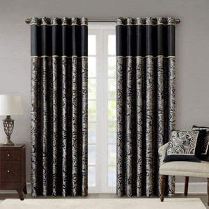 ChicFurnit Curtain Panel Pair Jacquard Paisley with Piping Details for Modern Living Room, Black, 95"*50"*0.13" - 1 of 4