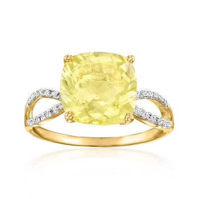 Ross-Simons 3.70 Carat Lemon Quartz Ring With .12 ct. t.w. Diamonds in 14kt Yellow Gold