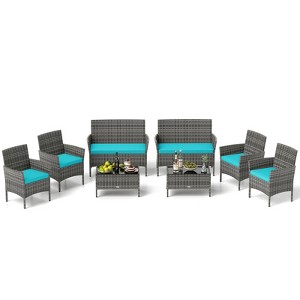 Tangkula Set Of 8 Patio Furniture Set w/Washable Cushions & Tempered Glass Coffee Table - 1 of 4