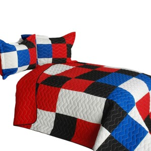 Slickblue Full/Queen 3 PC Quilt Set, Vermicelli-Quilted TC Fabric, Plaid Design, 13 Color Options, 90.5"x90.5" - 1 of 4