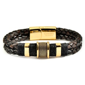 Crucible Men's Gold Plated Steel Accents Dark Brown Leather Bracelet - 1 of 4