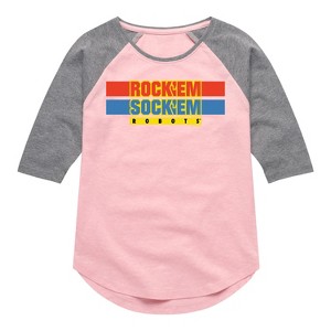 Girls' - Rock 'Em Sock 'Em Robots - Rock 'Em Sock 'Em Robots Logo Shirt Tail Raglan Graphic T-shirt - 1 of 4