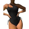 Eomenie Women's One Piece One Shoulder Swimsuit with Drawstring Tummy Control Bathing Suit High Cut Swim Suits - 2 of 3