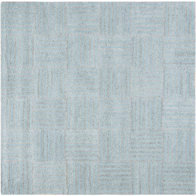 Handmade Abstract Cushion-Soft Tufted Wool Square Rug - Blue/Grey, 6'x6'