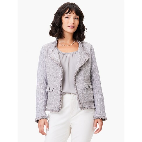 NIC+ZOE Womens White Knit Pocketed Textured Button Roll-tab Sleeve Open  Front Jacket Plus 2X 