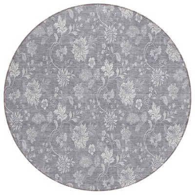 Gray Silver And Ivory Floral Washable Indoor Outdoor Area Rug