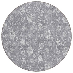 Gray Silver And Ivory Floral Washable Indoor Outdoor Area Rug - 1 of 4