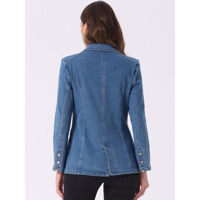 INSPIRE CHIC Women's Notched Lapel Denim Single Breasted Shoulder Pad Business Casual Blazer X-Small Light Blue — фото 3