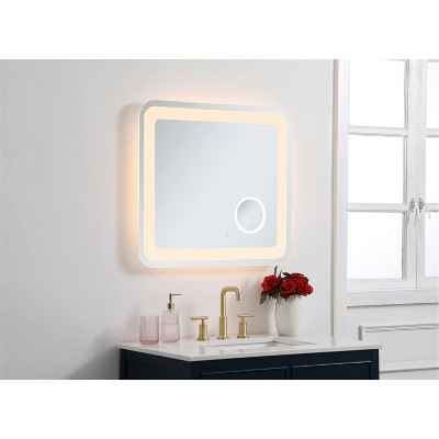 Glossy White 27x30 LED Mirror with Magnifier and Dimmer