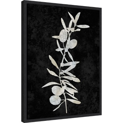Plant Life White on Black Canvas Wall Art with Sylvie Black Frame