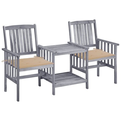 vidaXL Solid Acacia Wood Patio Chairs with Tea Table and Cushions - Bistro Set for Garden and Patio