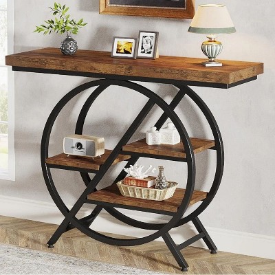 Hommoo 4-Tier Console Table, 39.4" Entryway Table with Geometric Metal Frame