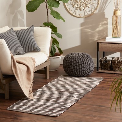 Dark Brown Slim Stripe Handmade Cotton Rug 2'3" x 6'