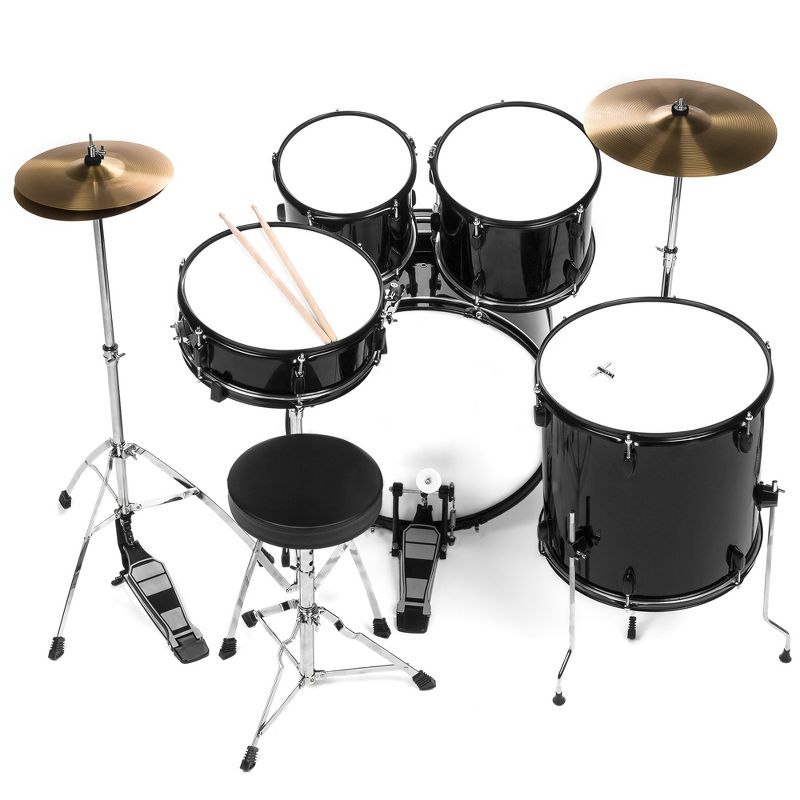 Best Choice Products 5-Piece Beginner Drum Set w/ Snare, Bass, Toms, Cymbal, Hi-Hat, Sticks, Chair, Drum Pedal - Black, 4 of 7