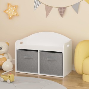 KWPZQEB Kids Toy Box/Bench with 2 Collapsible Fabric Drawers, Wooden Toy Storage Cabinet Organizer, White - 1 of 4