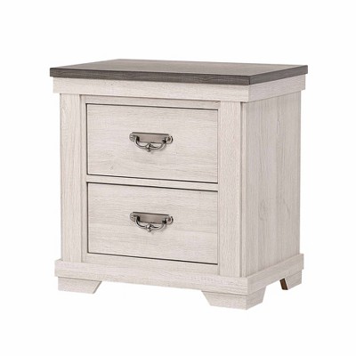 Nightstand with 2 Drawers and Metal Curved Pulls White - Benzara